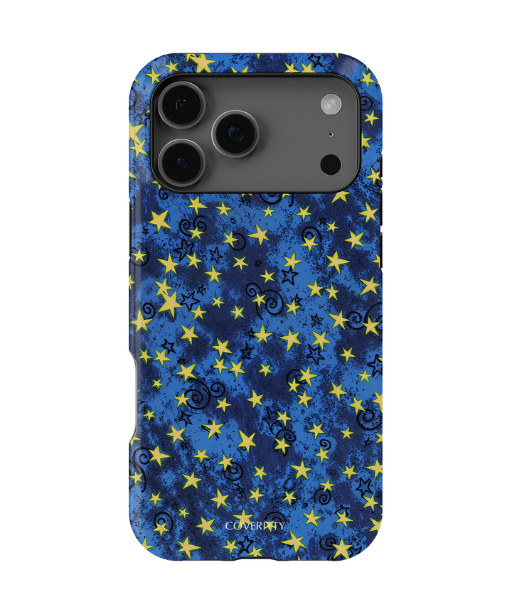 Dreamy Night iPhone case with blue and yellow star design