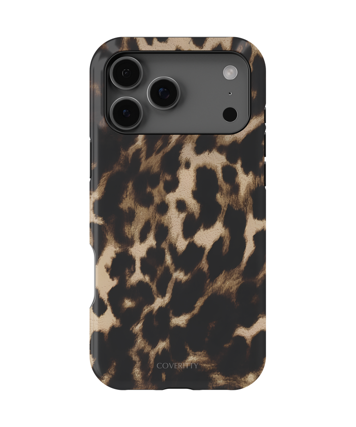 Phone case with leopard print design on a white background