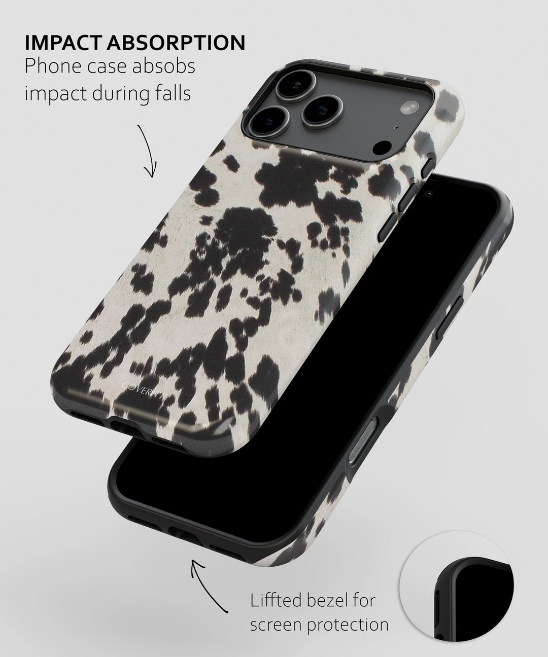 Phone case with cow print design on a white background