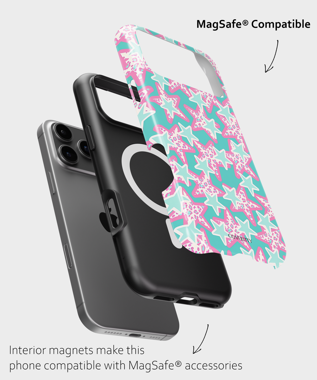Phone case with floral design and MagSafe compatibility on a white background