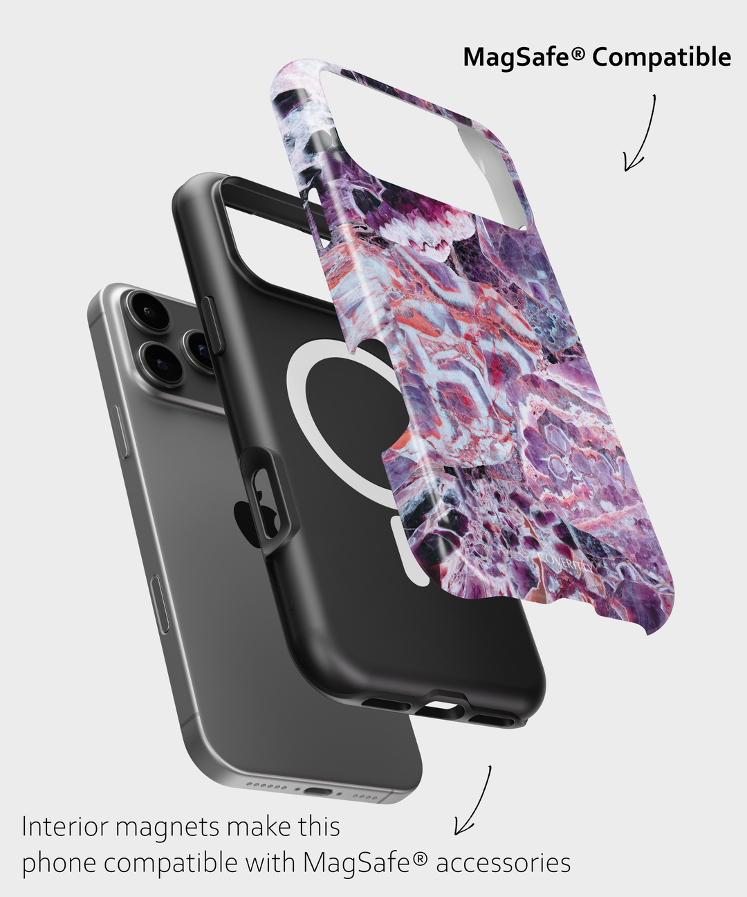 Phone case with MagSafe compatibility on a light gray background