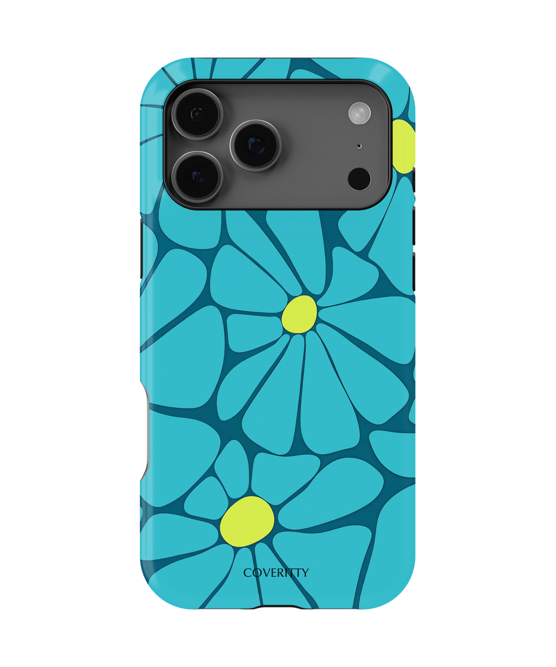 Phone case with blue floral design on a white background