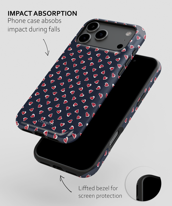 Phone case with heart pattern on a white background