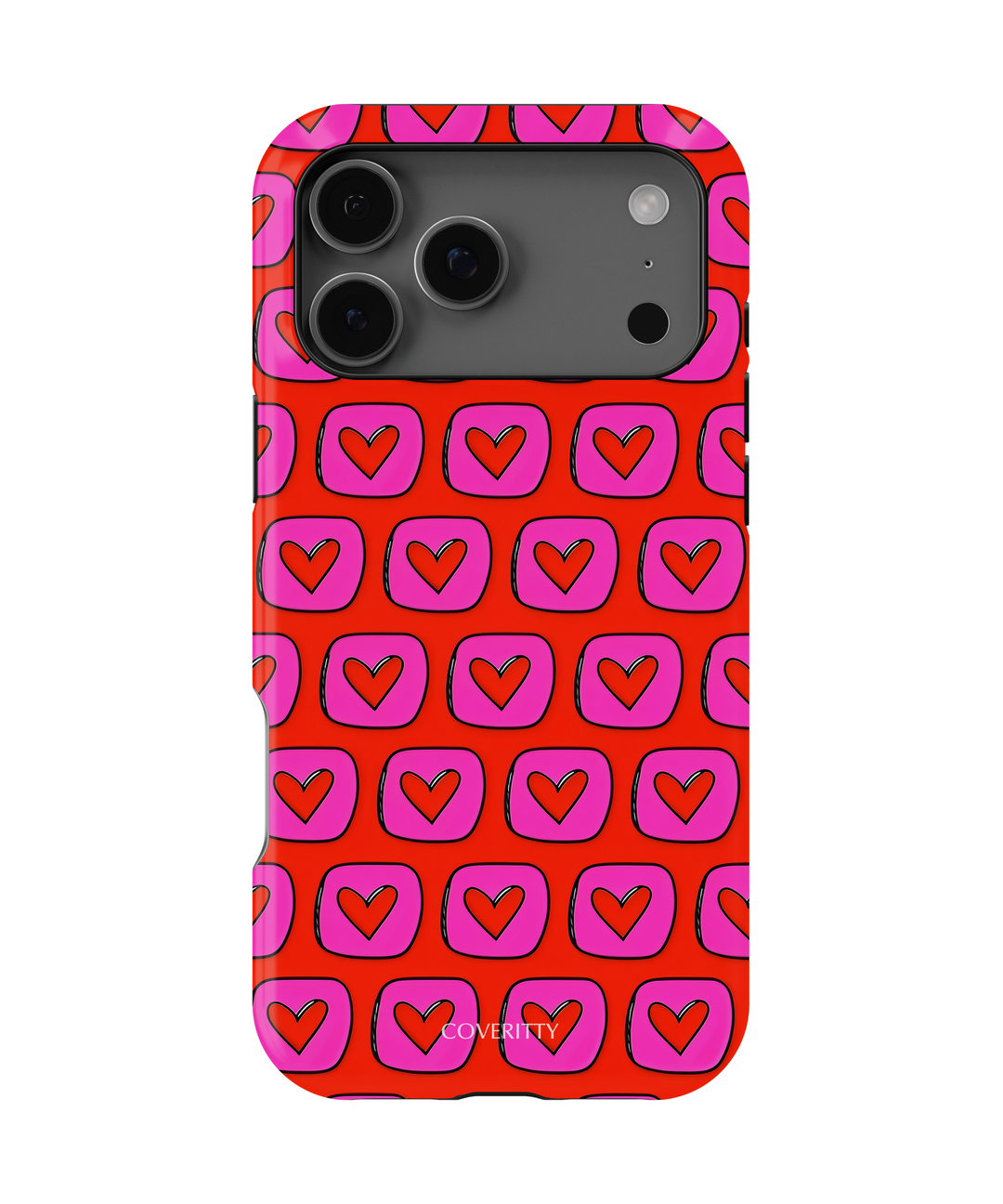 Love Matrix phone case with red and pink heart pattern, slim protective cover for iPhone and Android.