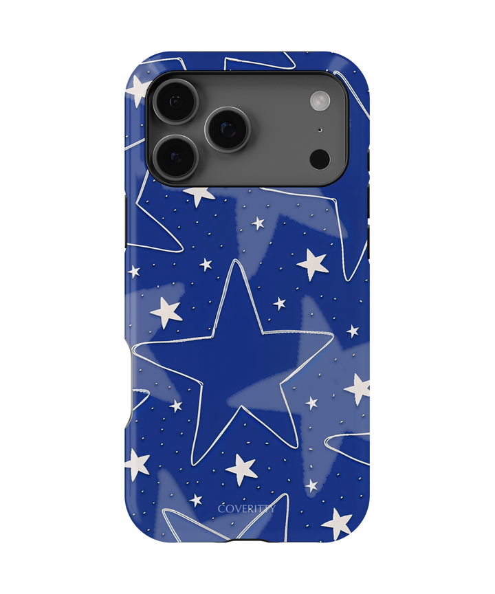 Phone case with star pattern on a blue background