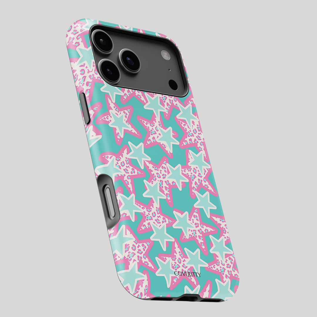 Phone case with star pattern on a gray background