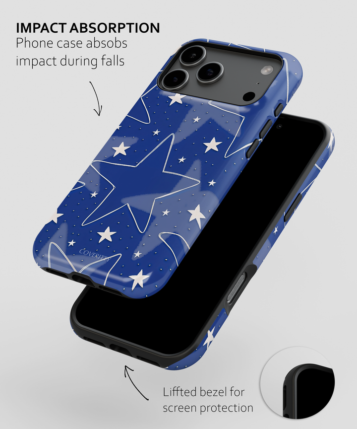 Phone case with star pattern on a gray background