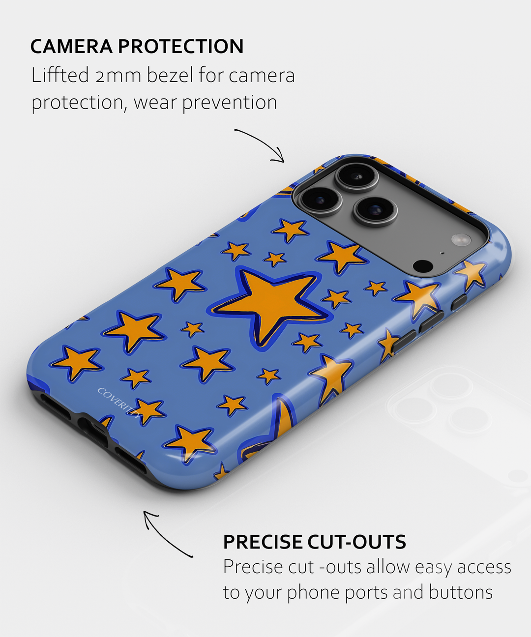 CosmoPop phone case – modern blue and orange stars