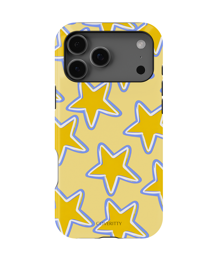 Phone case with yellow star pattern on a white background