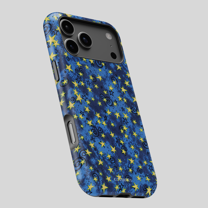 Aesthetic night sky iPhone case with yellow stars